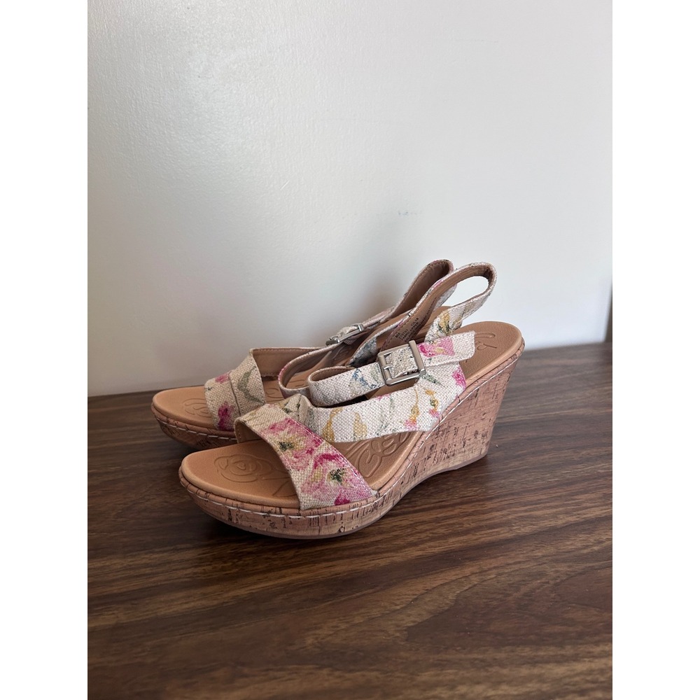 b.o.c. Born Concept Womens Floral Cork Wedge Sandals Beige Pink Z13733 Size 8M